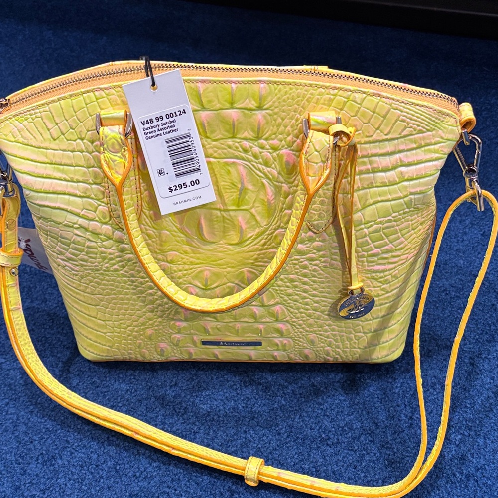 Brahmin Lime Croc-Embossed Shoulder Bag
